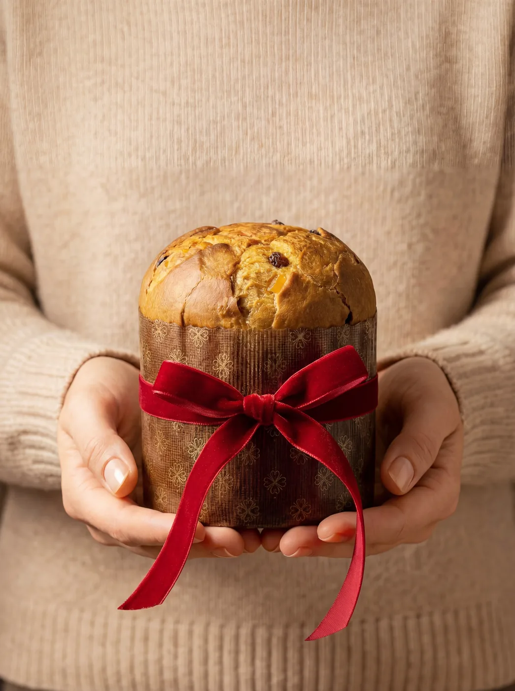 Panettone Scarpato confezionato con fiocco rosso