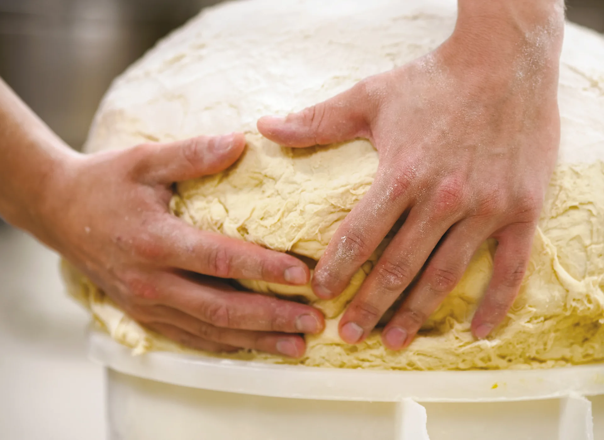 Lavorazione manuale dell'impasto nella pasticceria Scarpato